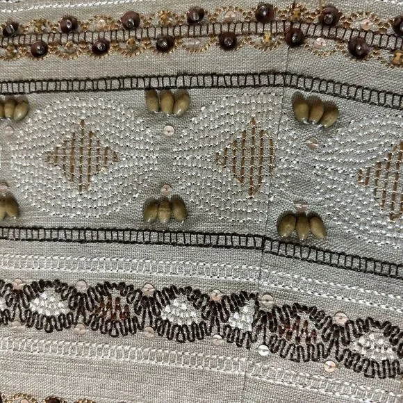 Due Per Due Skirt Womens Size‎ 14 Beige Beaded Maxi A Line Linen Blend Business